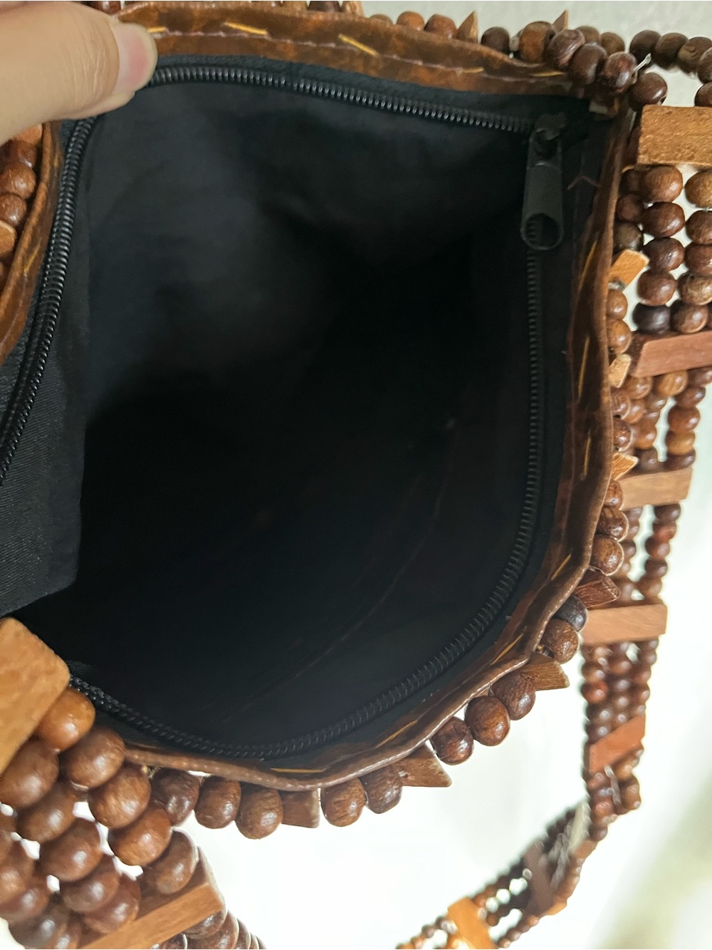 Boho Handcrafted Brown Wood Bead Shoulder Bag - Picture 6 of 8